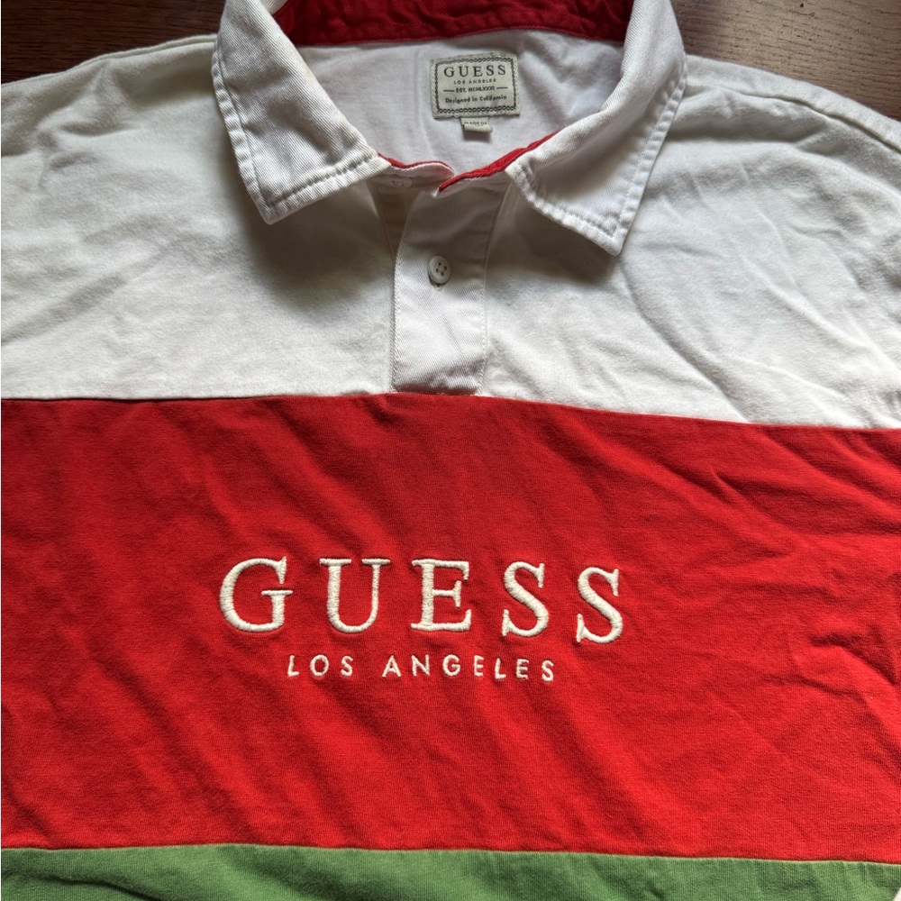 Guess Red and Green Casual quarter Button Down Shirt size medium